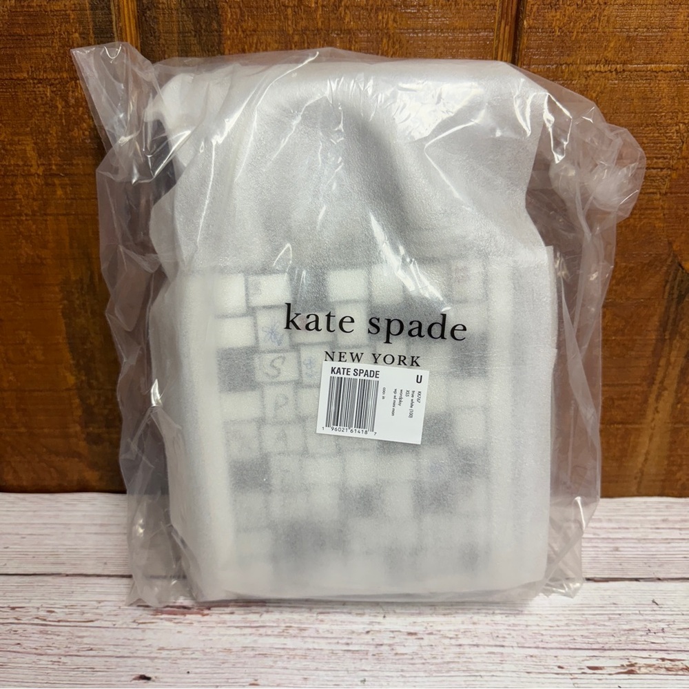 Kate Spade Wordplay Mini Manhattan Leather Tote - Black & White Crossword - Picture 5 of 8